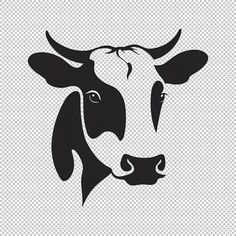 a black and white cow's head on a transparent background