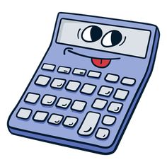 a cartoon calculator with eyes and tongue sticking out