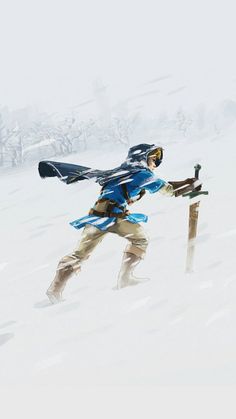 a man riding skis down the side of a snow covered slope next to a wooden pole