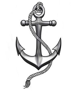 an anchor with a rope on the end is shown in black and white, as well as