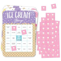 an ice cream bingo game with pink squares