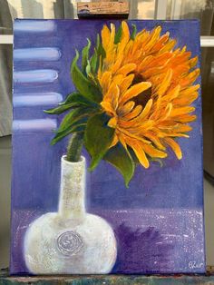 a painting of a sunflower in a vase