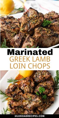 marinated greek lamb loin chops on a white plate