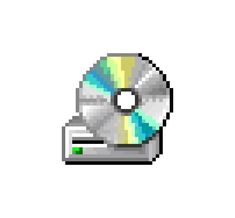 an old - school computer disk is shown in pixel art with the image of a cd