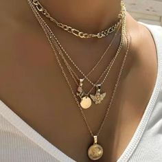 Nwt 3/$15 On All Jewelry With Discounted Shipping. Fashion Multilayer Rose Disc Angel Pendant Necklace Necklace Stacks, Metal Pendant Necklace, Rings Beads, Metal Pendants, Stacked Necklaces, Snake Pendant, Coin Pendant Necklace, Layered Necklace Set, Gold And Silver Jewelry