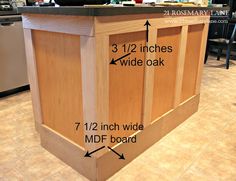 the kitchen island is labeled with measurements