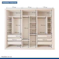 an image of a closet with measurements for the drawers and shelves in it, including height