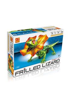 a puzzle box with an image of a green lizard on it's back side