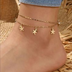 Star Anklet Bracelet Nwt Starfish Anklets, Large Cuff Bracelet, Rhinestone Anklet, Gold Layered Bracelets, Star Anklet, Snowflake Bracelet, Butterfly Anklet, Heart Anklet, Silver Heart Bracelet