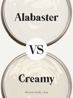 two white creams with the words alphabet versus creamy on top of each other in black and