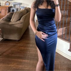 Windsor Formal Long Dress Homecoming Prom Satin Blue Size Small New With Tags Mid Night Blue Dress, Deep Blue Hoco Dress, Formal Dance Dresses 8th Grade, Blue Dresses Hoco, Royal Blue Formal Dress Short, Dark Blue Hoco Dresses, Blue Dress Winter Outfit, Midnight Blue Dress Formal, Blue Dresses To Wear To A Wedding