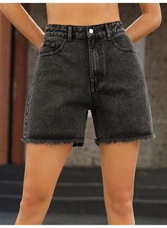 Discover the perfect blend of comfort and style with our "Denim Dream Summer Shorts". Crafted with a cotton-polyester blend, these shorts offer a loose fit and high waist design for a vintage feel. Perfect for all your summer explorations with its practical zipper fly closure and versatile solid pattern. Designed by Thekittenpark Knee Length Denim Shorts, Denim Style Casual, Classic Denim Shorts, Dream Summer, Summer Shorts Denim, Bermuda Jeans, Summer Denim, Loose Jeans, Shorts For Women