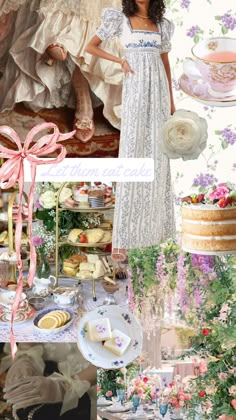 a collage of photos with food, flowers and people in the background that include cake