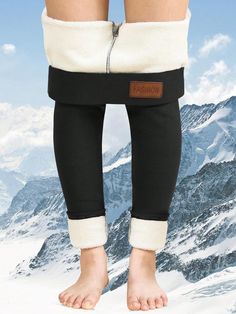 Women's Embroidered Thermal Fleece Leggings, Outdoor Casual Comfortable Base Layer Pants, Autumn/Winter Black    Knitted Fabric Colorblock,Letter,Plain  Medium Stretch  Women Outdoor Apparel, size features are:Bust: ,Length: ,Sleeve Length: Thermo Leggings, Thermal Pants, Mens Crew Socks, Fleece Leggings, Winter Outerwear, Warm Outfits, Autumn Outfit, Inspiration Mode, Outdoor Woman