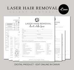 Laser Hair Removal Consent Forms - Laser Hair Reduction Intake, Fitzpatrick Scale, Editable Templates, Treatment Record, Laser Aftercare Looking for Laser Hair Removal forms to streamline your business operations? Look no further! Our customizable form template is your solution for efficient client management while saving both time and money. Upon purchase, you'll receive instant access to a PDF file containing links to our Canva templates. With these templates, you can effortlessly personalize Fitzpatrick Scale, Laser Hair Reduction, Consent Forms, Client Management, Form Template, Business Operations, Hair Reduction, Laser Hair, Laser Hair Removal