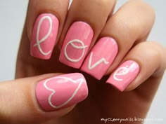 Cherry Nails valentine #nail #nails #nailart Nagel Stamping, Pink Nail Art Designs, Valentine Nail, Pink Stickers, Cute Pink Nails, Heart Nail Designs, Cherry Nails