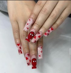 Love Themed Nails, Valentines Day Nails Medium, Spidey Nails, Nails Fancy, Spider Nails, Kylie Nails, Nails Unique, Coffin Nails Ombre