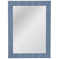 a blue and white greek border mirror