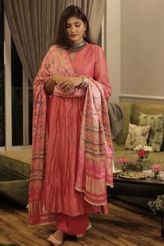 Shop for Divya Kanakia Pink Soft Tissue Anarkali Set With Patola Print Dupatta for Women Online at Aza Fashions Sureena Chowdhri, Yellow Anarkali, Patola Print, Anarkali Frock, Pink Anarkali, Pearl Embroidery, Pink Suit, Jewellery Silver, Indian Heritage