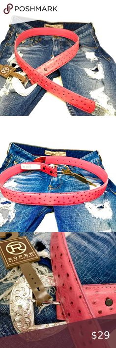 NWT Roper Pink Leather Belt Western pink ostrich leather belt rhinestone Buckle Belt Western, Western Design, Ostrich Leather, Pink Leather, Leather Belt, Metallic Silver, Buckle, Shop My