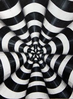 an abstract black and white image with wavy lines in the center, as if it were optical art