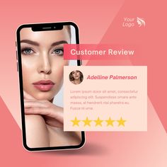 a woman's face is shown on the phone screen with five stars around it