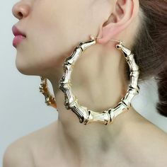 Metal Bamboo Large Hoop Earrings Gold Color Round Alloy-Big Earrings Bamboo Hoop Earrings, Bamboo Earrings, Earrings Aesthetic, Expensive Jewelry Luxury, Big Hoop Earrings, Punk Jewelry, Hoop Earrings Gold, Guangdong China, Jewelry Luxury