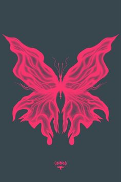 a pink butterfly on a black background with the words utopia written in red and white