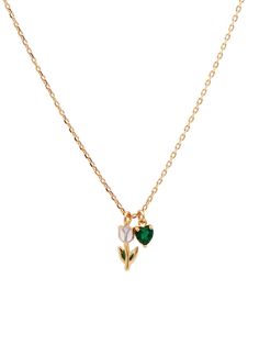 Editor's NotesXPIER presents  a pendant necklace with pink tulips and green leaves. It is a beautiful item with elaborate details. - Tulip pendant- Colorful cubics embellished- Made of silver 925- Gold plated- Mini logo charm drop- Lovely and sophisticated mood Measurements(in.)One Size- Chain: 15.35 in. ( + 1.18 in. ) (L)- Pendant: 0.20 in. (W) * 0.50 in. (H) - Cubic: 0.31 in.Composition & Care- Material: Silver 925, Cubic- Plated products may discolor over tim Green Flower Pendant Necklace For Anniversary, Elegant Green Flower Necklace For Gifts, Elegant Green Flower Necklace As Gift, Green Heart Pendant Necklace For Mother's Day, Green Flower-shaped Dainty Necklace, Elegant Green Pendant Flower Necklace, Green Pendant Necklace With Flower Charm, Tulip Jewelry Design, Silver Flower-shaped Necklace For Gift