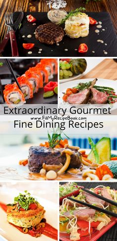 an assortment of gourmet fine dining recipes