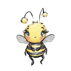 a drawing of a bee with blue eyes