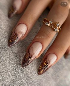 Nails With Loose Glitter, Manicured Nails, Marble Nails, Brown Nails, Autumn Nails, Classy Nails, Fancy Nails, Chic Nails, Dope Nails