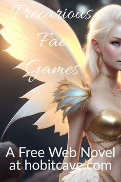 a beautiful blonde fairy with white wings and gold jewelry is featured in this ad for the game