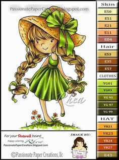 a girl with long hair wearing a green dress and hat