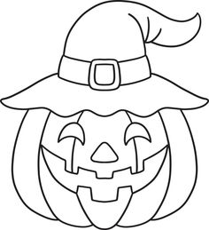 a pumpkin with a witch hat on it's head, outlined in black and white