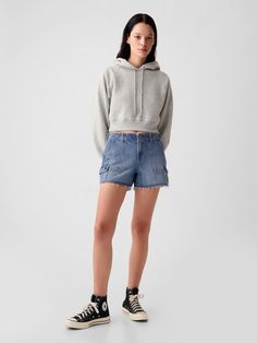 Fit: Low slung & fitted through the hip & thigh.  Fabric: 95% Cotton, 5% Recycled Cotton.  ​ Stretch: Low Stretch Shorts.  Our most comfortable authentic denim.  Holds you in at the waist & hips.  Rise: Low Rise denim shorts.  Look: A classic five-pocket denim short in a dark wash.  Details: Zip fly, five-pocket styling, & cargo pockets at sides.  Responsibly Made: This denim short is part of our water-saving Washwell program.  Compared with conventional wash methods, Washwell uses at least 20% Y2k Style Cutoff Cotton Jeans, Y2k Cotton Cutoff Jeans, Y2k Style Cotton Cutoff Jeans, Medium Wash Cutoff Bottoms Y2k Style, Y2k Cutoff Medium Wash Bottoms, Y2k Cutoff Bottoms In Medium Wash, Y2k Style Medium Wash Cutoff Bottoms, Gap Cotton Medium Wash Shorts, Mid-rise Jean Shorts For Streetwear