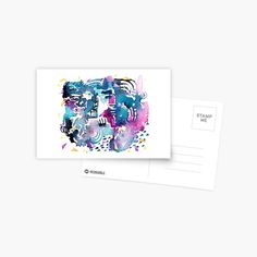 the letter b is made up of colorful paint splattered on white postcard