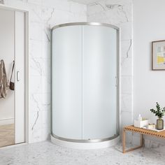 Complete the look of your bathroom with the Breeze 34-in sliding corner shower kit by OVE Decors. The round shape of the framed shower enclosure perfectly fits small to mid-sized bathrooms. The all-in-one shower set includes an acrylic shower pan and walls with frosted tempered glass panels for that added touch of privacy. The sliding mechanism ensures an effortlessly smooth door opening and an ultra-tight seal to keep moisture in. What's more, the glass door can be installed on either the left Frosted Sliding Door, Corner Shower Kits, Bathtub Enclosures, Acrylic Shower Base, Framed Shower Door, Satin Nickel Hardware, Frosted Glass Door, Contemporary Shower, Shower Fixtures