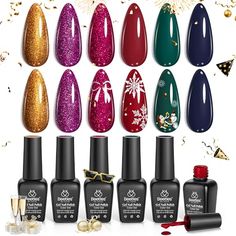 Beetles Christmas Gel Nail Polish Kit, 6 Colors Winter Burgundy Red Green Glitter Gel Polish Soak Off Uv Nail Lamp Cured DIY Home Manicure Kit Gifts for Women Girls19.99 #Beauty Led Nail Lamp, Gel Polish Colors, Seasonal Gifts, Uv Gel, Gel Nail Polish, Gel Polish, Rich Color