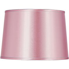 a pink lampshade is shown on a white background and has a silver trim