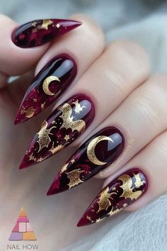 Witch Nails, Witchy Nails, Goth Nails, Burgundy Nails, Halloween Nail Designs, Fall Nail Art, Halloween Nail, Halloween Nail Art, Autumn Nails