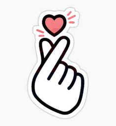 a hand with a heart on it pointing to the right sticker is in front of a white background