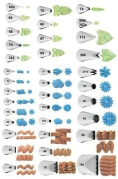 a bunch of different types of toothbrushes with numbers and shapes on them,