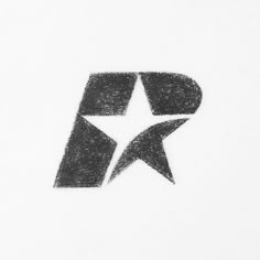 a black and white drawing of a star on a white paper with the letter p in it