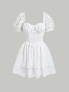 Blanco Elegante Collar manga corta Tela tricotada Liso A línea Embellished No-Elástico Verano Pretty Prom Dresses, Easy Trendy Outfits, Mode Inspo, Hem Dress, Spring Dresses, Fashion Online Shop, Pretty Dresses, Pretty Outfits