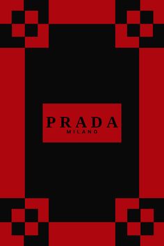 a red and black square with the word prada in it's middle corner