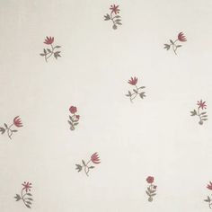 a white background with red flowers and leaves on the bottom half of the wallpaper