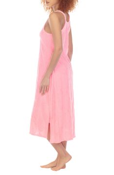 Tonal patterns kick up the cuteness of a midi nightgown crafted from soft French terry. 39 1/2" length Slips on over head Scoop neck Sleeveless, with cutaway shoulders 75% polyester, 25% cotton Machine wash, dry flat Imported Pink Summer Sleepwear For Overnight, Pink Spring Nightgown For Sleep, Summer Sleeveless Nightgown, Casual Spring Nightgown For Sleepovers, Spring Feminine Nightgown For Loungewear, Feminine Spring Nightgown For Loungewear, Spring Feminine Loungewear Nightgown, Spring Sleeveless Nightgown For Overnight, Spring Sleeveless Nightgown