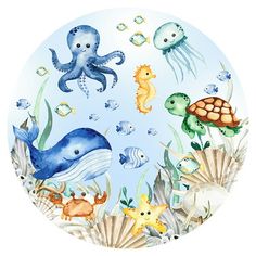 an underwater scene with sea animals and fish