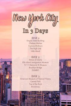 the new york city in 3 days is featured on this poster for an upcoming event